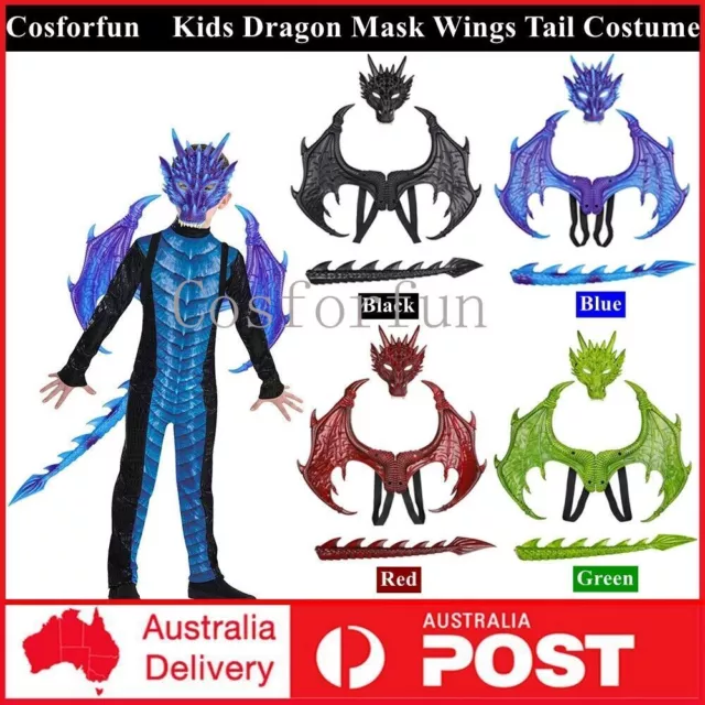 Boys Kids Child 3D Dragon Mask Tail Wings Set Costume Cosplay Party Christmas AU