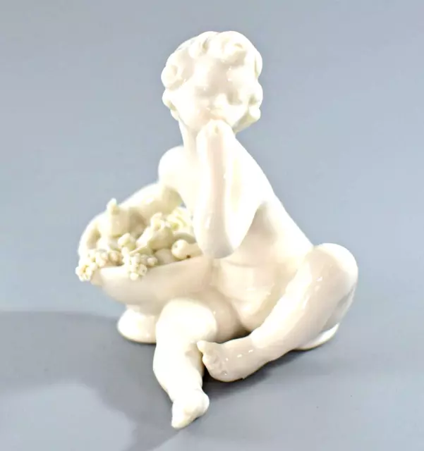 VINTAGE CAPODIMONTE CHERUB PUTTI with FRUIT BASKET PORCELAIN FIGURE 8cm