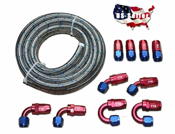 AN8 Stainless Steel Braided Fuel Line E85 Fitting Hose End Adaptor Kit 20FT