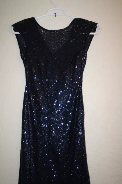 Lipstick Boutique Petite 4 Navy Blue Lined Sequin Cowl Back Maxi Party Dress NWT 2