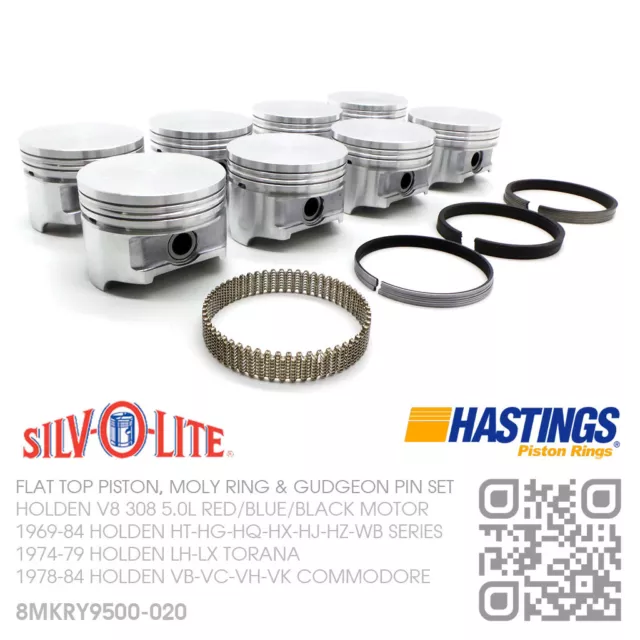 308+.020" Flat Top Pistons & Moly Rings V8 5.0L [Holden Vb-Vc-Vh-Vk Commodore]