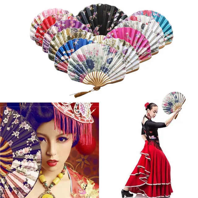 Chinese Style Dance Wedding Party Lace Silk Folding Hand Held Flower Cloth Fan