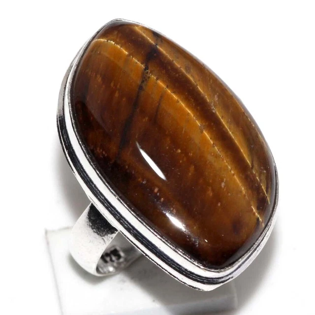 925 Silver Plated-Tiger Eye Ethnic Ring Jewelry US Size-7 JW