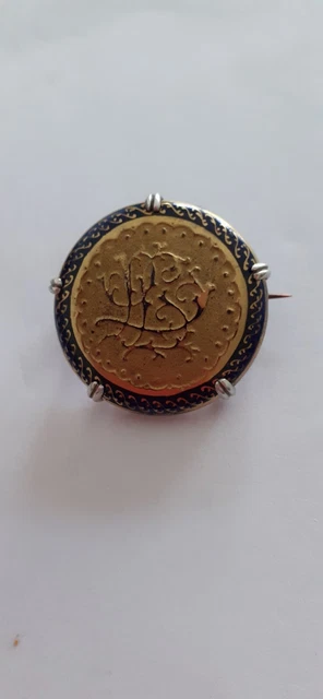 Ancienne Broche en métal doré et céramique décor fleurs - bijoux