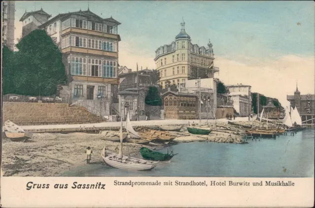 Sassnitz Saßnitz Strandpromenade mit Strandhotel und Hotel Burwitz 1913 2