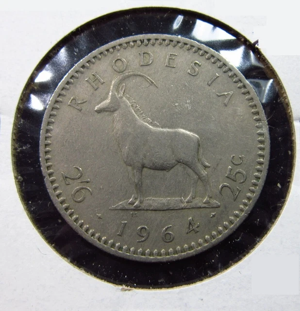 RHODESIA 25 Cents 1964 Zimbabwe sable antelope 2.5 Shillings 8652# Money Coin