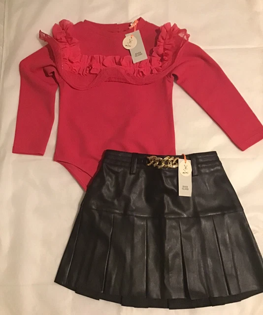 River island mini girls aged 2-3 Years pleated faux leather skirt outfit BNWT 11