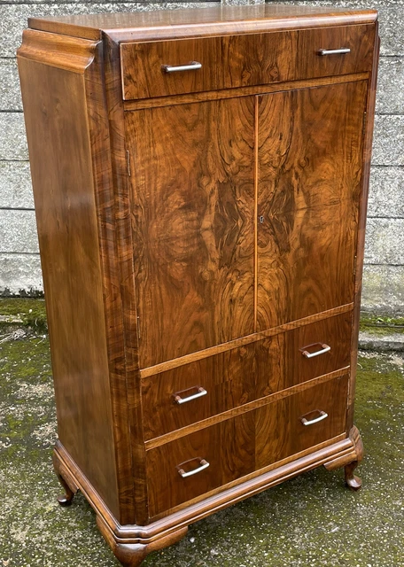 Superb Walnut Art Deco Tallboy Cabinet/  Huge Storage Chest Amazing Veneers 2