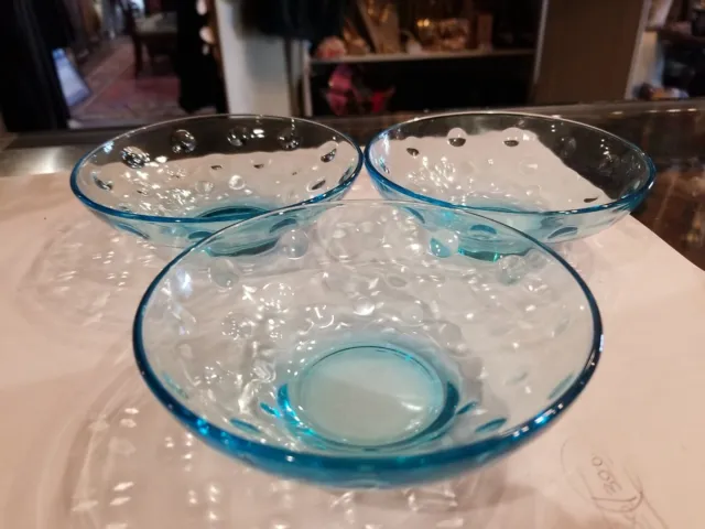 3 Vintage MCM Hazel Atlas Capri Blue Dot Glass Atomic Bowls