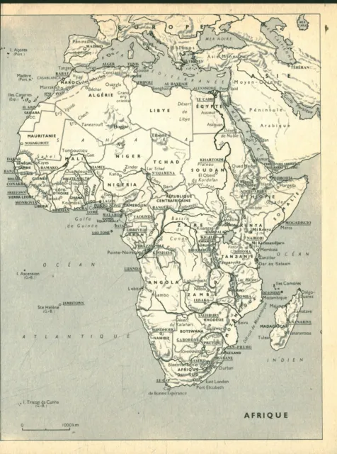 Document planche ancienne carte Afrique issue de livre 1967