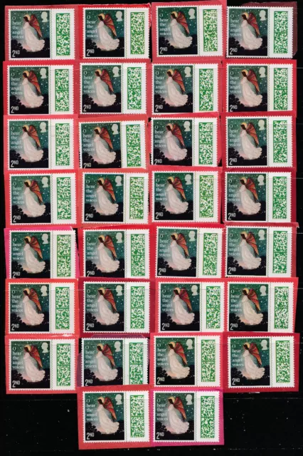 GB 30 x 2nd  Class Unfranked Xmas Stamps On Paper