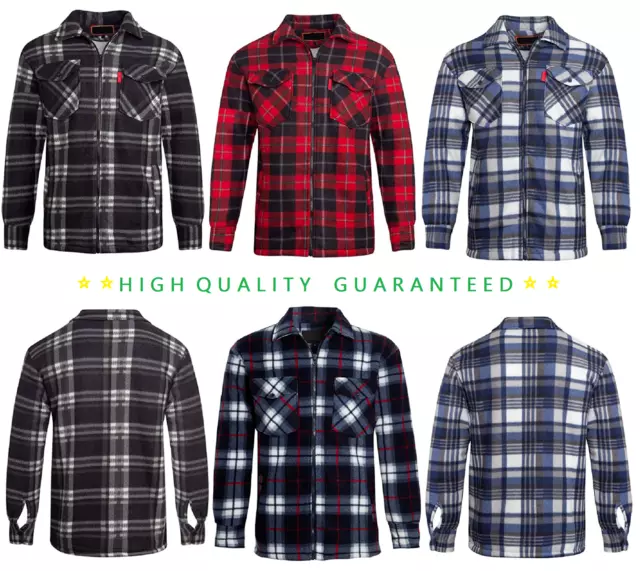 Mens Padded Shirt Sherpa Fur Lined Lumberjack Flannel Work Jacket Warm Thick Top