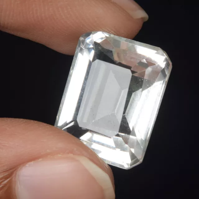 White Topaz 15.50 Ct Lab Created Emerald Shape Faceted Loose Gemstone BM-771