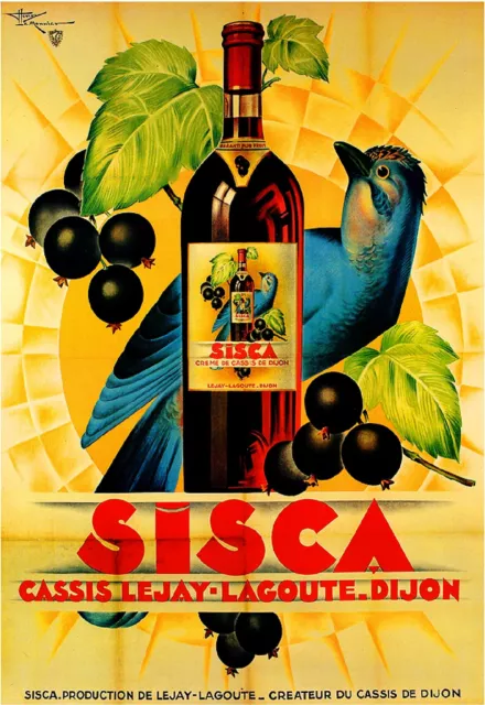 Sisca Creme de Cassis Bluejay Bird Wine Vintage Advertisement Art Poster Print