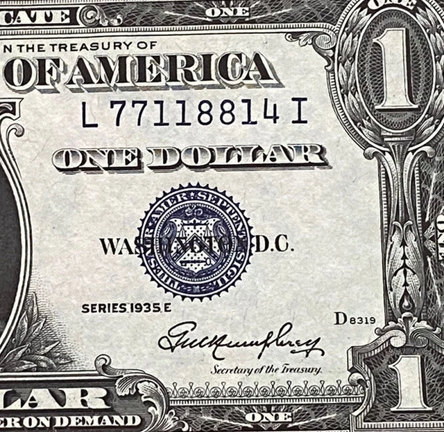 $1 1935-E (L - I Block )  BLUE SEAL SILVER CERTIFICATE CU.