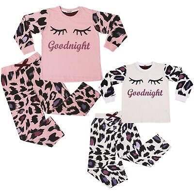 Kids Girls Goodnight Pyjamas Children PJs 2 Piece Leopard Sleepwear Set