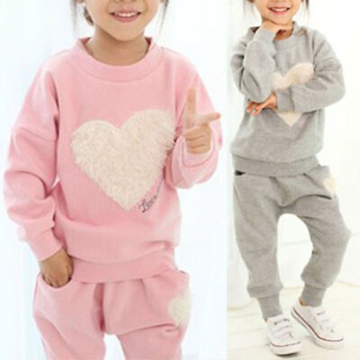 2PCS Kids Girls Long Sleeve Tracksuit Sweatshirt Tops Pants Outfit Set Sportwear