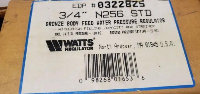 WATTS N256 3/4" Feed Water Pressure Regulator - Bronze Body Adjustable 10-25 lbs
