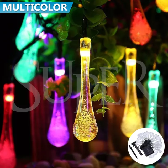 50-200 LED Solar Fairy String Lights Raindrop Garden Christmas Tree Outdoor Lamp