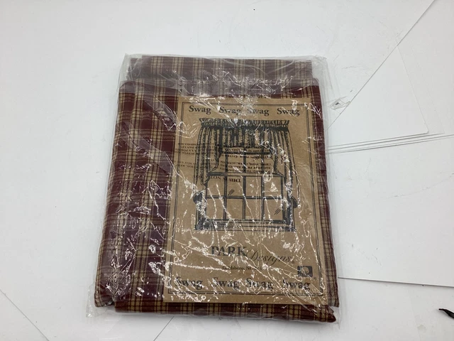 Country Primitive Sturbridge Wine Burgundy Plaid Swags 36" Farmhouse Curtain