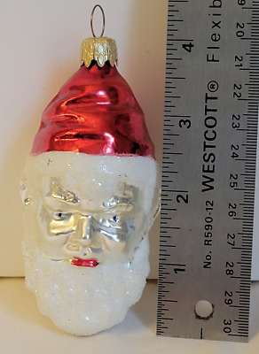 Vintage West Germany Figural Santa Head Mercury Glass Ornament 4.5"