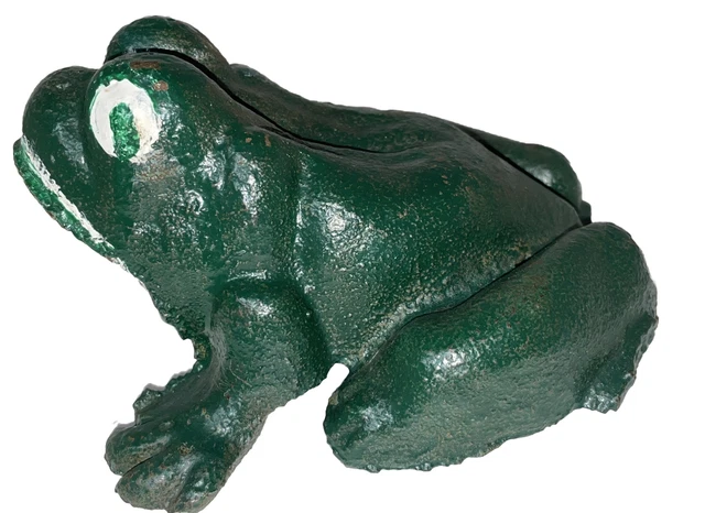 Antique Cast Iron Figural Frog Toad Door Stop Old Hand Painted Green 3.3 Lbs