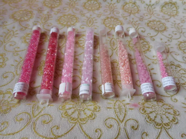 Vintage GLASS BEADS  Shades of PINKS 8 PKG Beading or Crafts