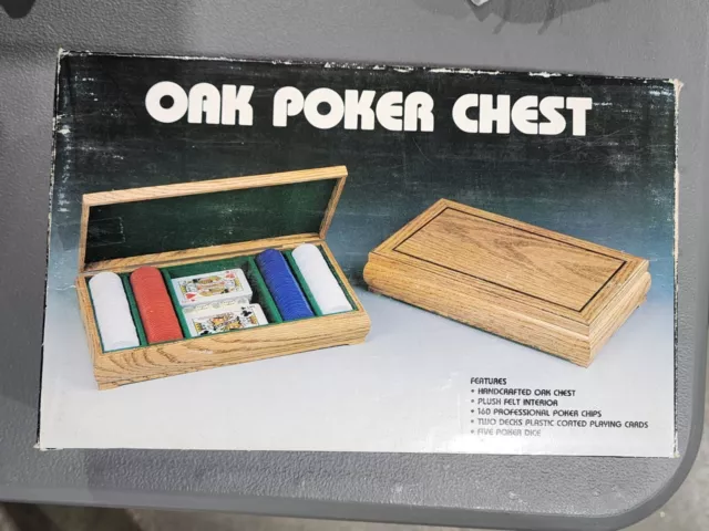 Vnt Solid Oak Poker Chest Chips Cards Dry Branch Wooden Box NEW