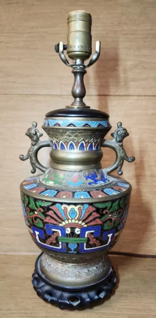 Antique Japanese Champleve Bronze Enamel Cloisonne Table Lamp