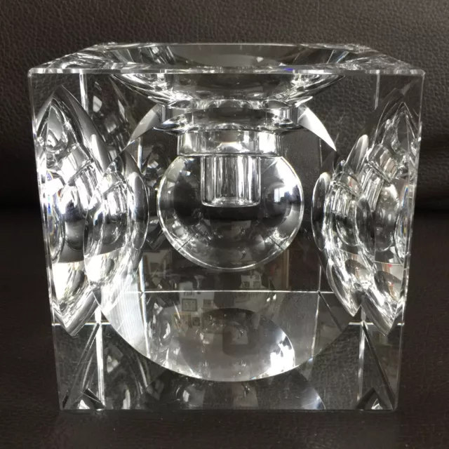Superb French Daum Art Glass Crystal Cube Tealight /Candle Holder (5”/13cm, 2kg)