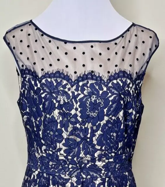 Eliza J Women's Illusion Yoke Lace Fit & Flare Dress Navy Size 10 Dressy Wedding 2