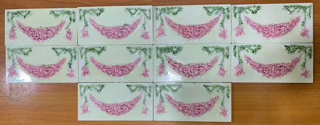 Tiles England Antique Art Deco 10 pc Lot Vintage Majolica