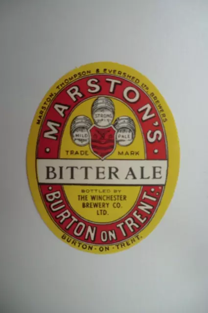 Mint Marston Burton Bottled Winchester Brewery Bitter  Brewery Beer Bottle Label