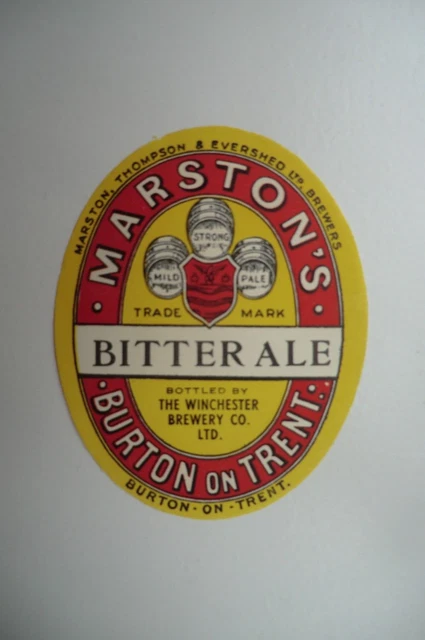 Mint Marston Burton Bottled Winchester Brewery Bitter  Brewery Beer Bottle Label