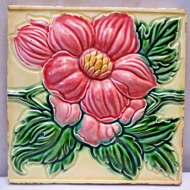 Tile Majolica Japan Art Nouveau Flower Design D K Ceramic Porcelain Collecti#236