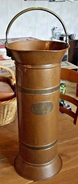 Antiguo Grande Puerta Paraguas Cilíndrico Cobre Vintage De Cara León
