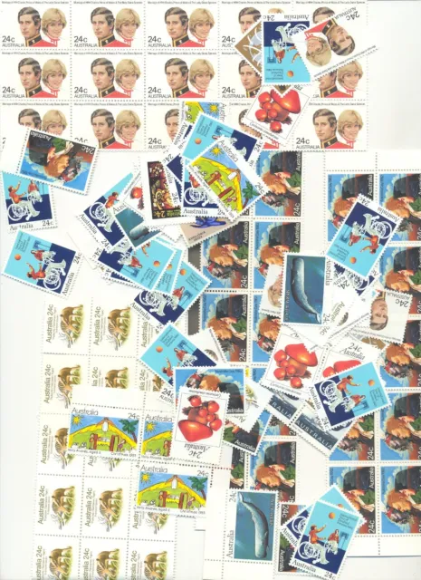 Postage stamps Australia 24c x 200 full gum free registered post, SAVE costs