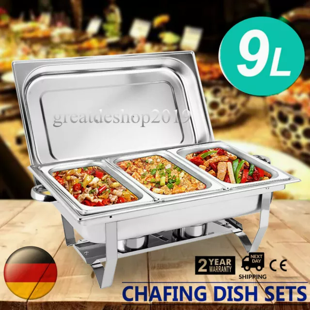 2x Chafing Dish Starter Set Calentador de Comida Depósito de Mantenimiento de Calentamiento Acero Inoxidable 3x3L DHL