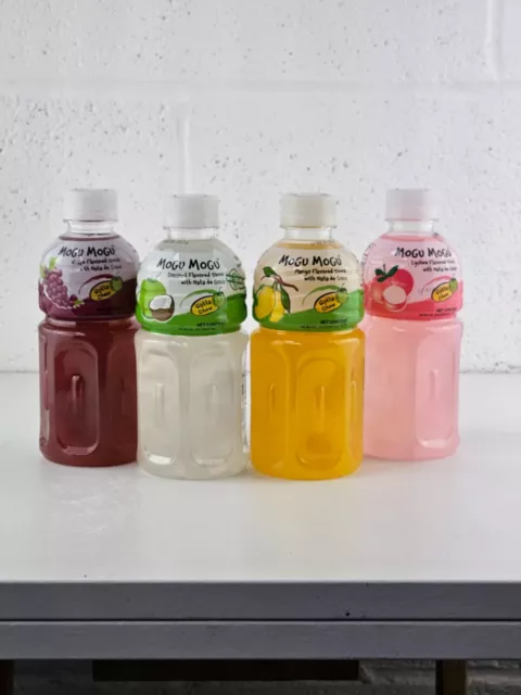 Mogu Mogu Fruit Drinks from Thailand with Nata De Coco Coconut Mango Lycee Grape