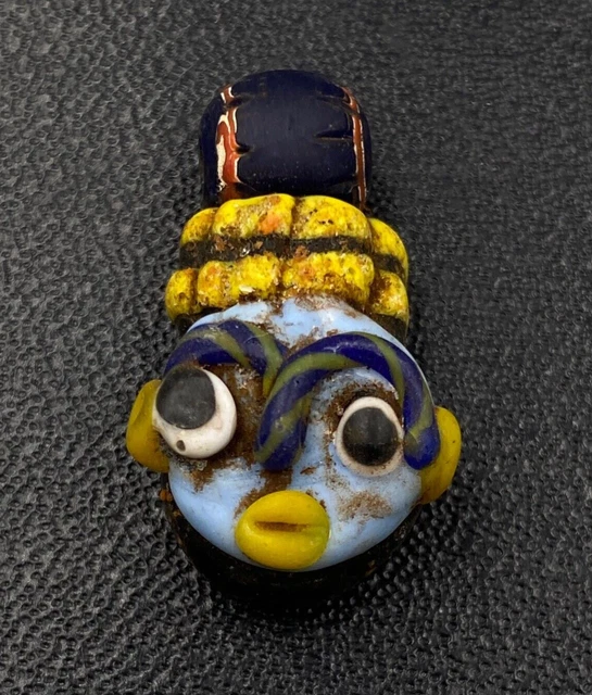 Roma Glass Excellent Ancient Old Phoenician Mosaic Male Face Rare Amulet Pendent 3