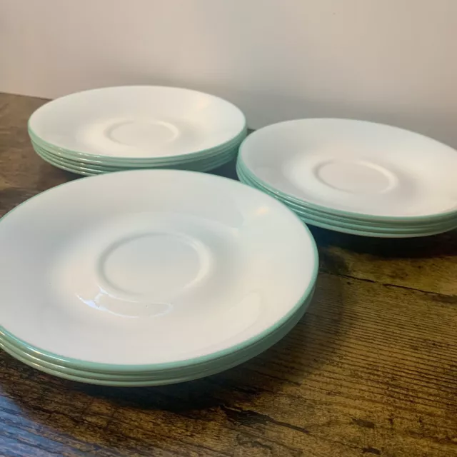 12x Vintage Corelle Corning White & Green Rim Saucers Plates Shadow Iris