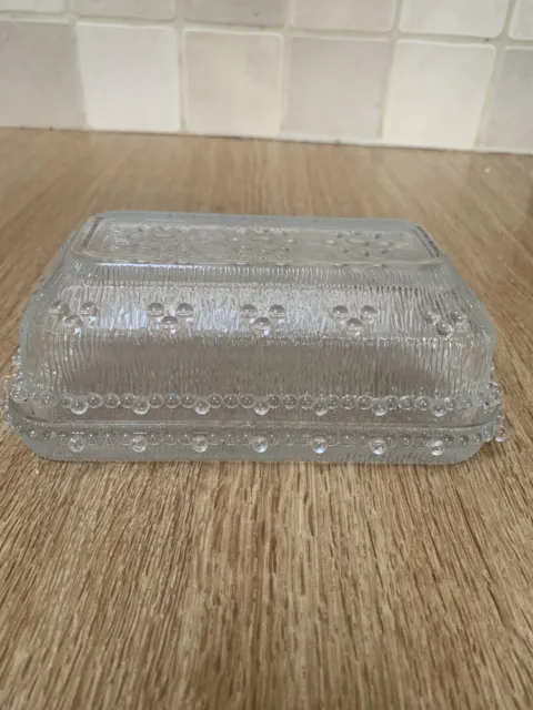 vintage Patterned glass butter dish with lid