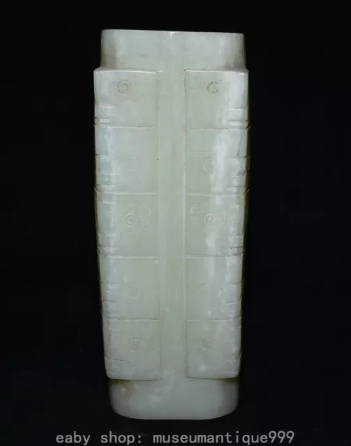 11'' Old Chinese Liangzhu Culture White Jade Carved Yuzong Cong Statue Sculpture