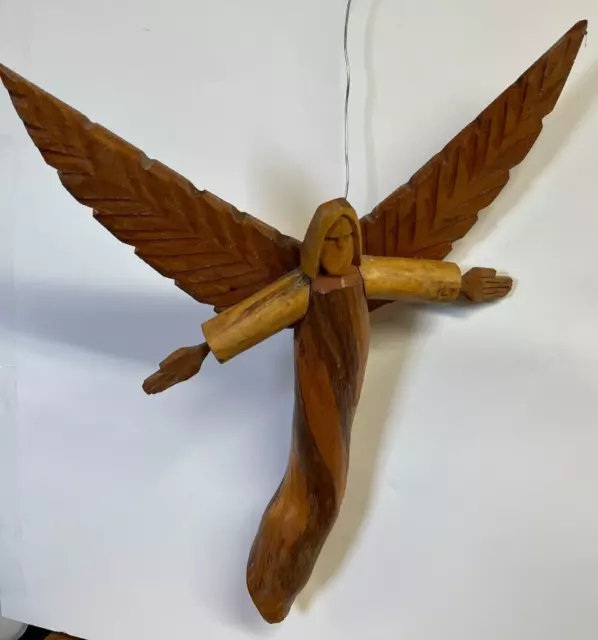 Folk Art Hand Carved Wood Angel
