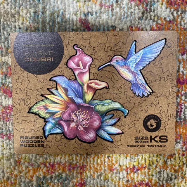 NEW Unidragon Elusive Colibri 300 Piece Figured Wooden Jigsaw Puzzle King Size