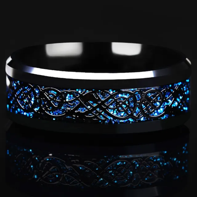 Mens/womens Black Stainless Steel Blue Crystal Dragon Band Ring Jewelry Size 10