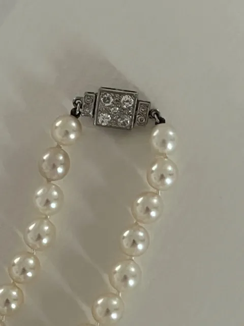 5107b- Collier Perles Fermoir Art Deco Or Gris Diamants