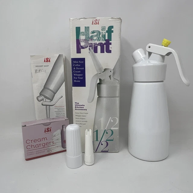 Isi Junior Mini Whipped Cream Maker Half Pint White Includes Box 10 Chargers
