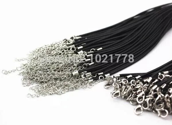 100pcs 1.5mm Black Wax Leather Cord Necklace Rope 45cm Chain Lobster Clasp DIY 2