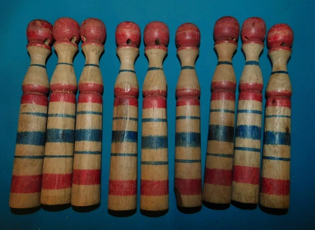 JOUET ANCIEN JEU De 9 Quilles En Bois Tourné Avec 1 Boule années 1950 EUR 45,00 - FR